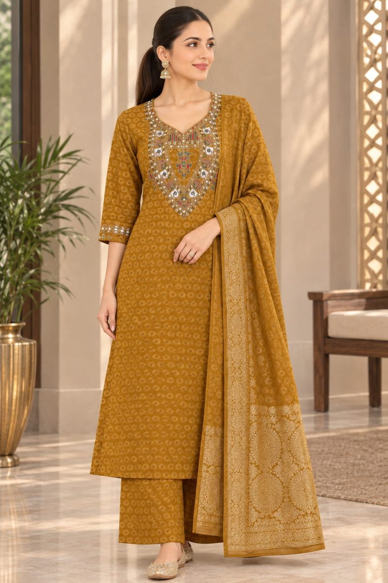 Ff Viscose Embroidery Work Kurti With Bottom Dupatta